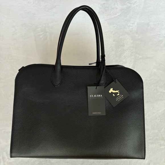 Claudia Firenze Handbags - CLAUDIA FIRENZE Large Black Genuine Italian Pebble Leather Tote Satchel Handbag